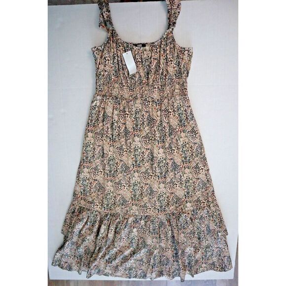 PAIGE 7363J78-6678 Women's Sz L Ecru Multi/Beige Gisella Floral Midi Dress - Picture 1 of 12